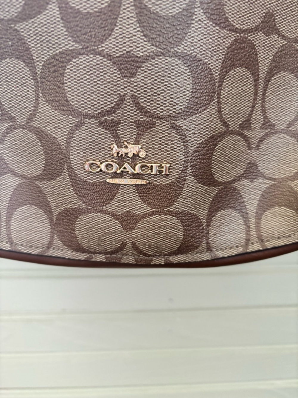 Coach Brown Signature Jacquard Shoulder Bag with Gold Accents - Picture 4 of 5